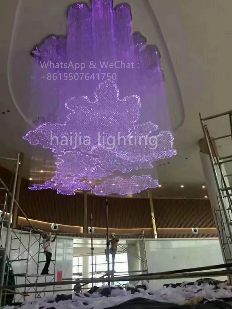 Hotel project large customized colorful led fiber optic crystal chandelier pendant light