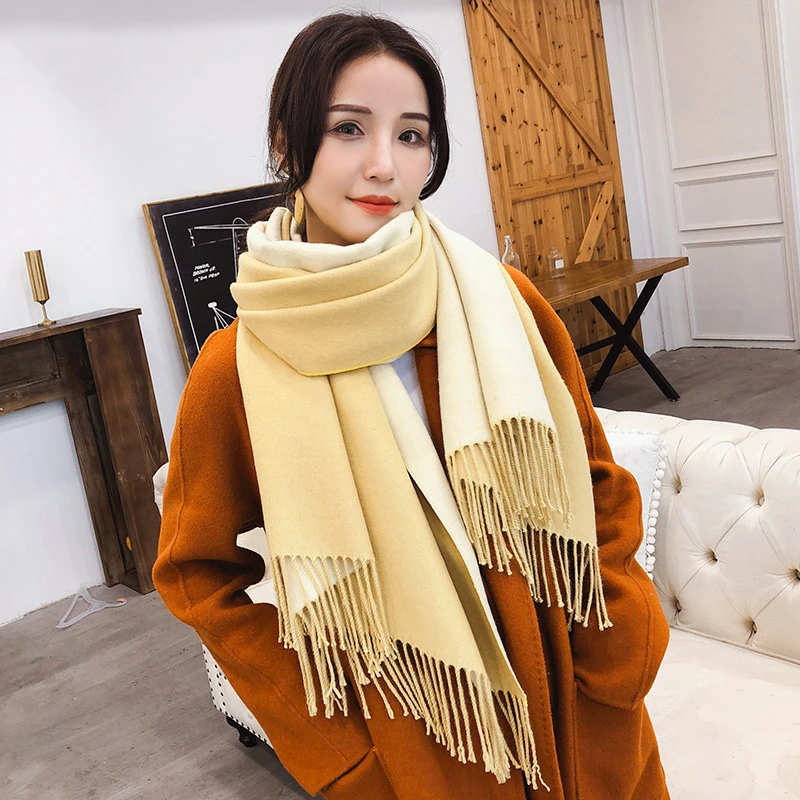 
New arrival Solid colors cashmere long scarf warm warp shawl with fur pompom fringe 