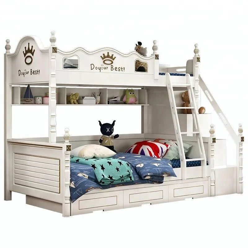Двухъярусная кровать с горкой дешевая детская мебель белый американский стиль A88