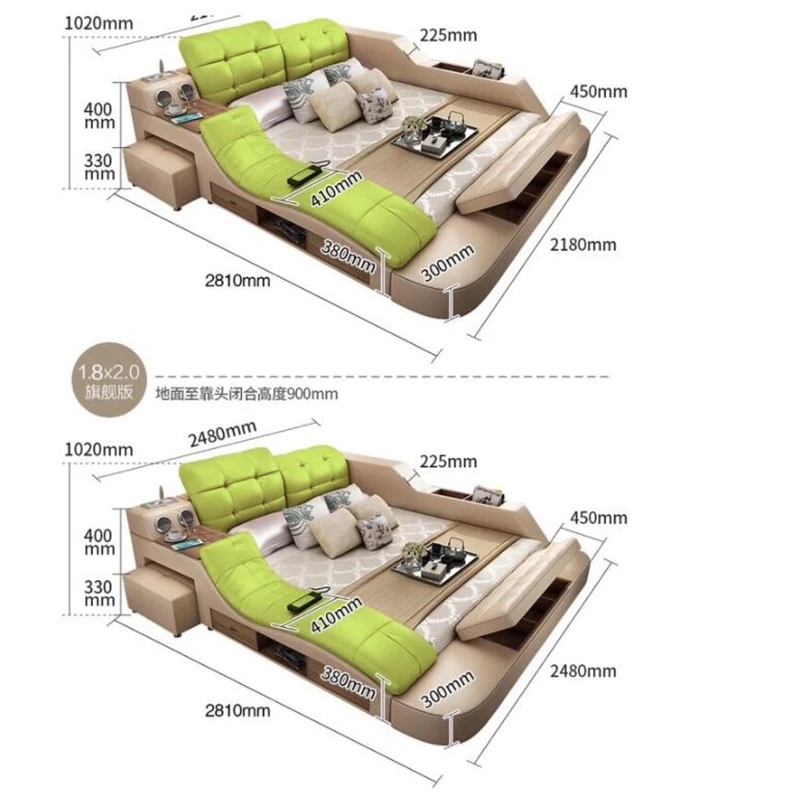multifunctional massage music with storage box function  leather bed