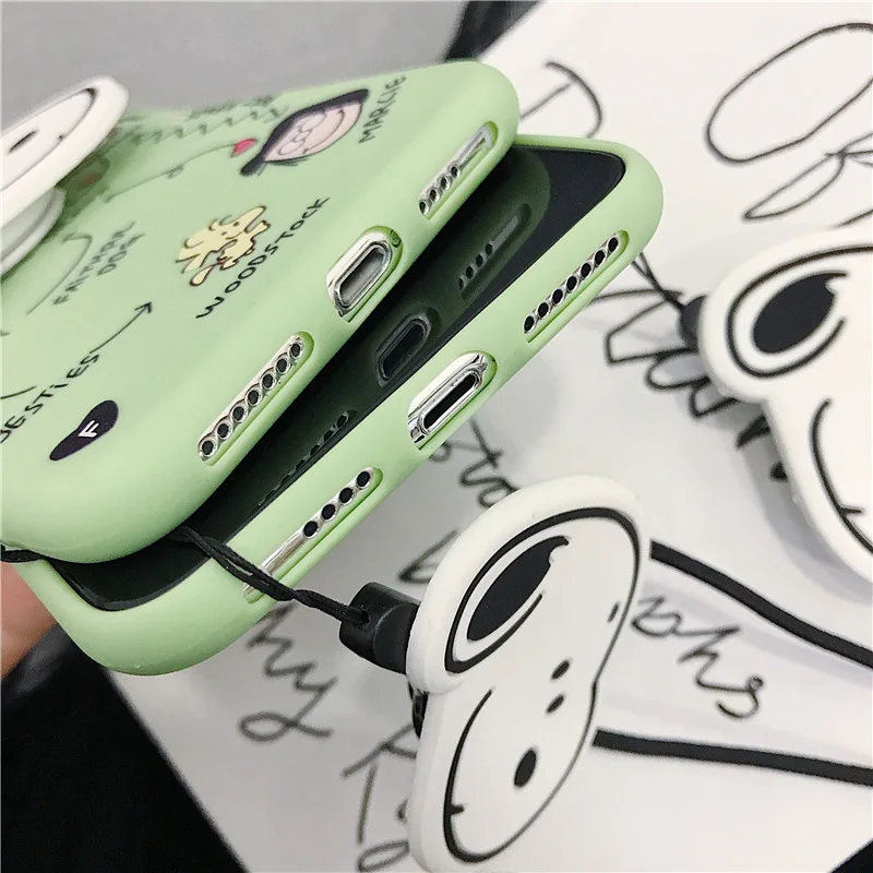Cute Japan Cartoon Snoop Doraemon phone case For iPhone 14 13 12 Plus Xs Max Xr Soft back cover with Kitty Cat stand rope strap