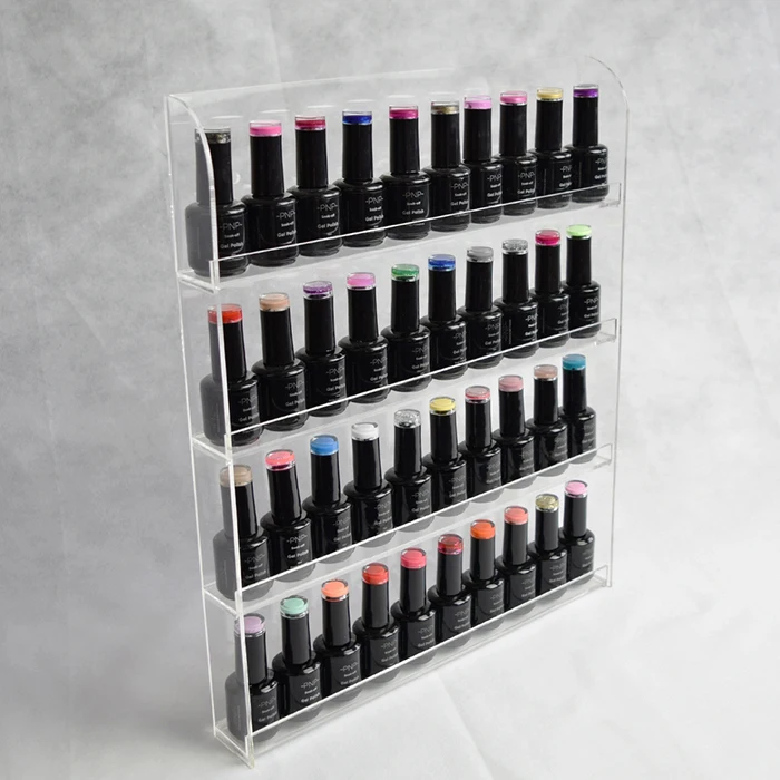 Disposable transparent stand for make up, 4 tiers plastic acrylic high clear wall mount nail polish shelves