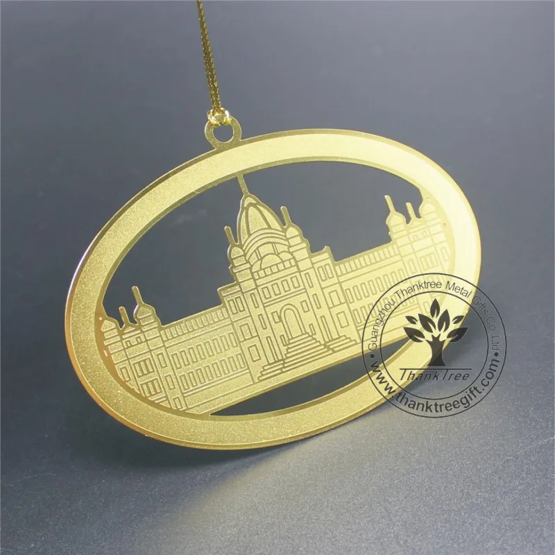 metal collection gift logo printing 3d custom etched brass Christmas ornament