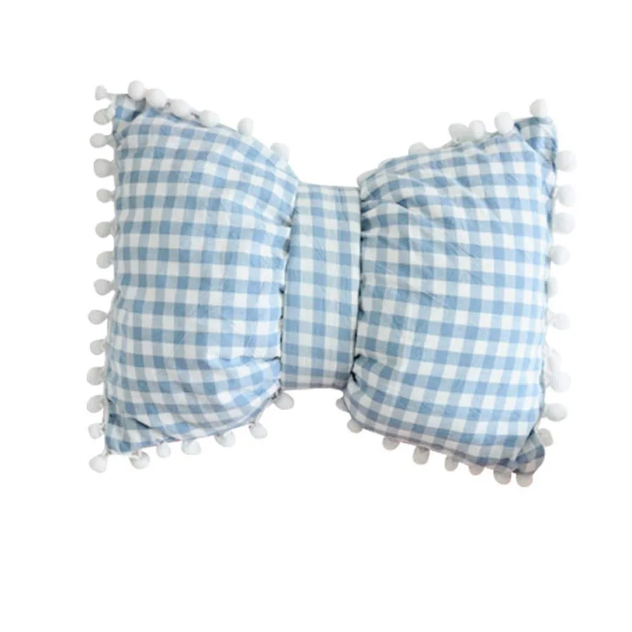 
B745 Car Decorative Neck Pillow Plaid Bow Knot Bolster Pillow Sofa Back Cushion 