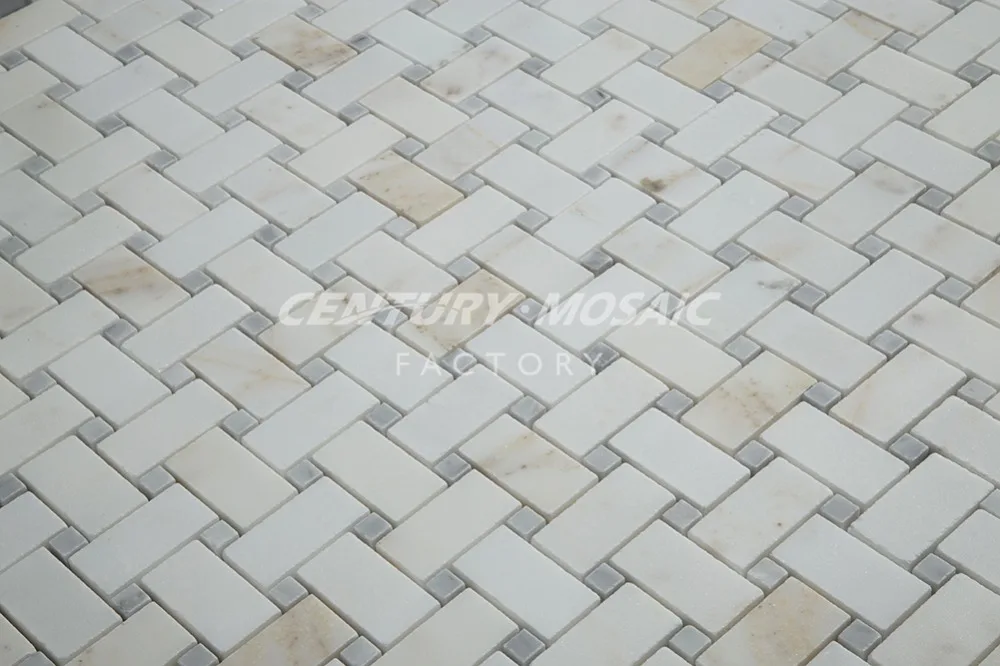 
China calacatta gold marble basketweave gray dot mosaic tile for wholesale 