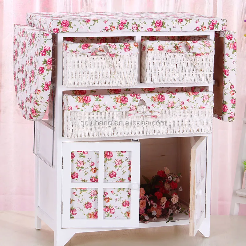 home furniture wooden folding ironing board with storage drawers