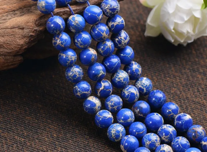 12mm Natural Round Smooth Blue Imperial Jasper Stone Beads
