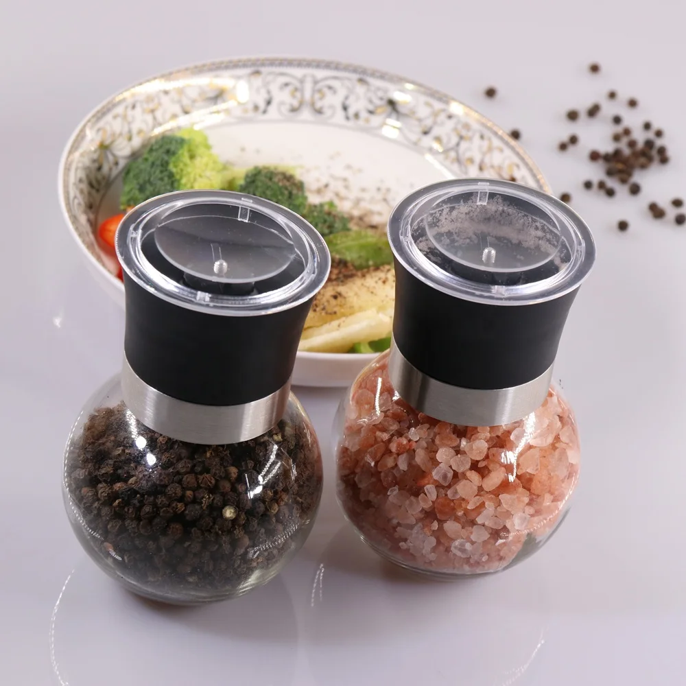 Cheap Stocked Round Glass Salt and Pepper Grinder With Adjustable Coarseness