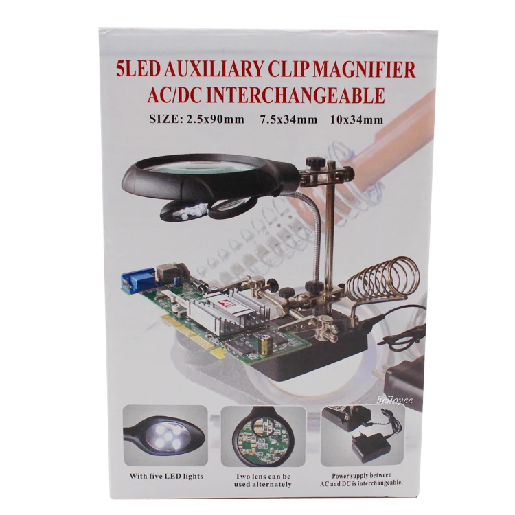 5 LED Light 10X Magnifier Desk Lamp Repair Tool Clamp Desktop Magnifying Glasses with Alligator Clip