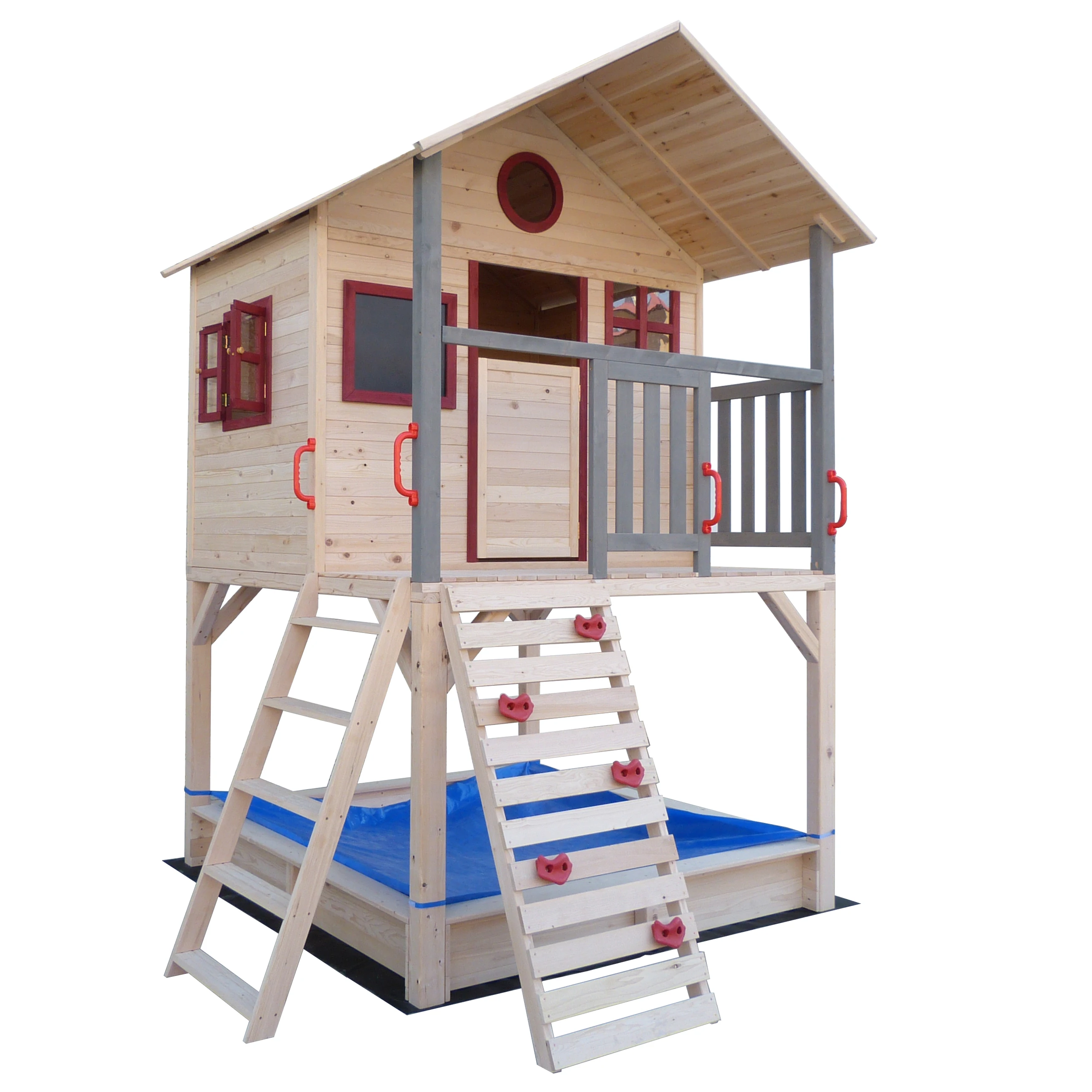 
waterproof prefab garden cheap children outdoor kids wooden playhouse with plastic slide 