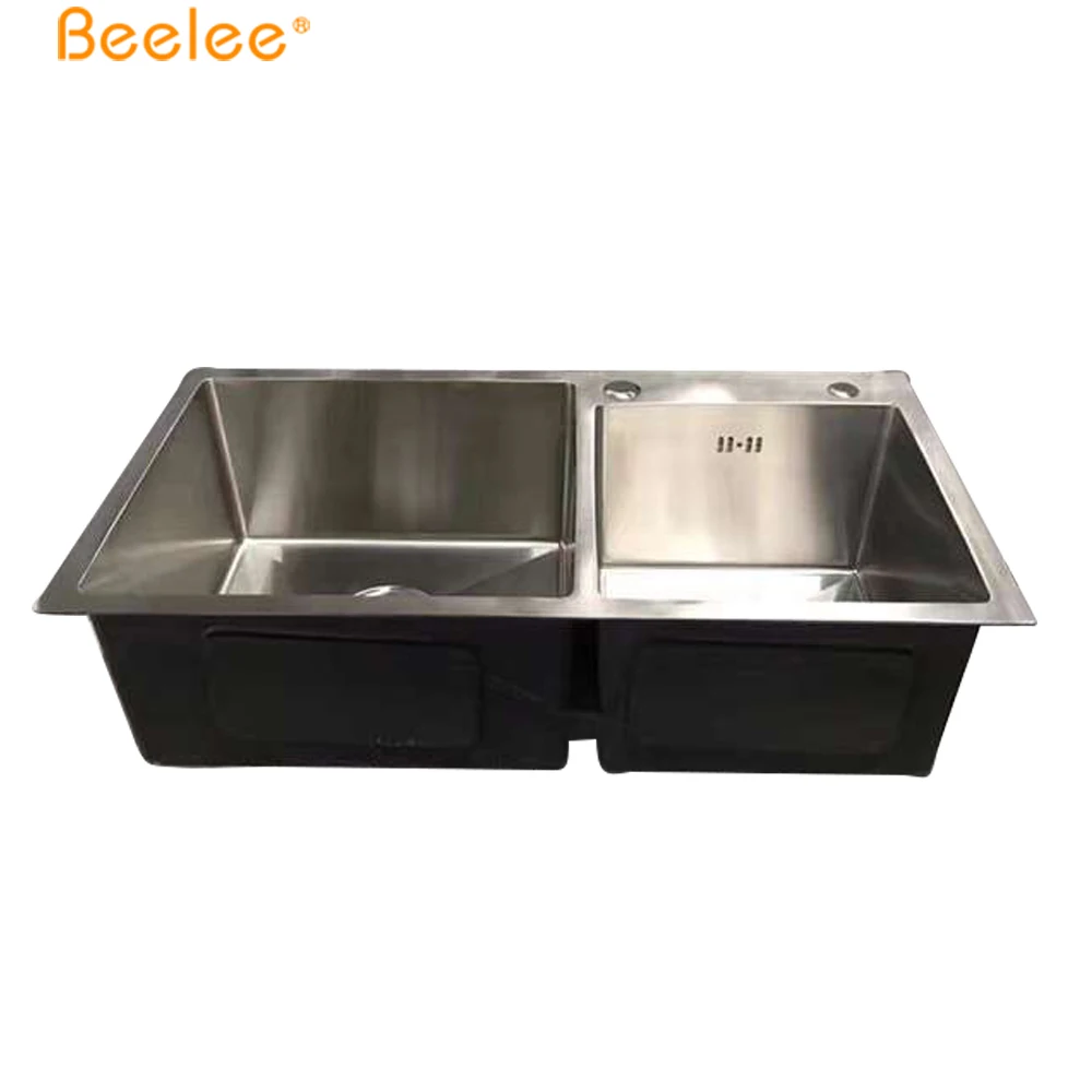 Beelee Hand Make Kitchen Sink Modern SS304 Sink With Double Bowl