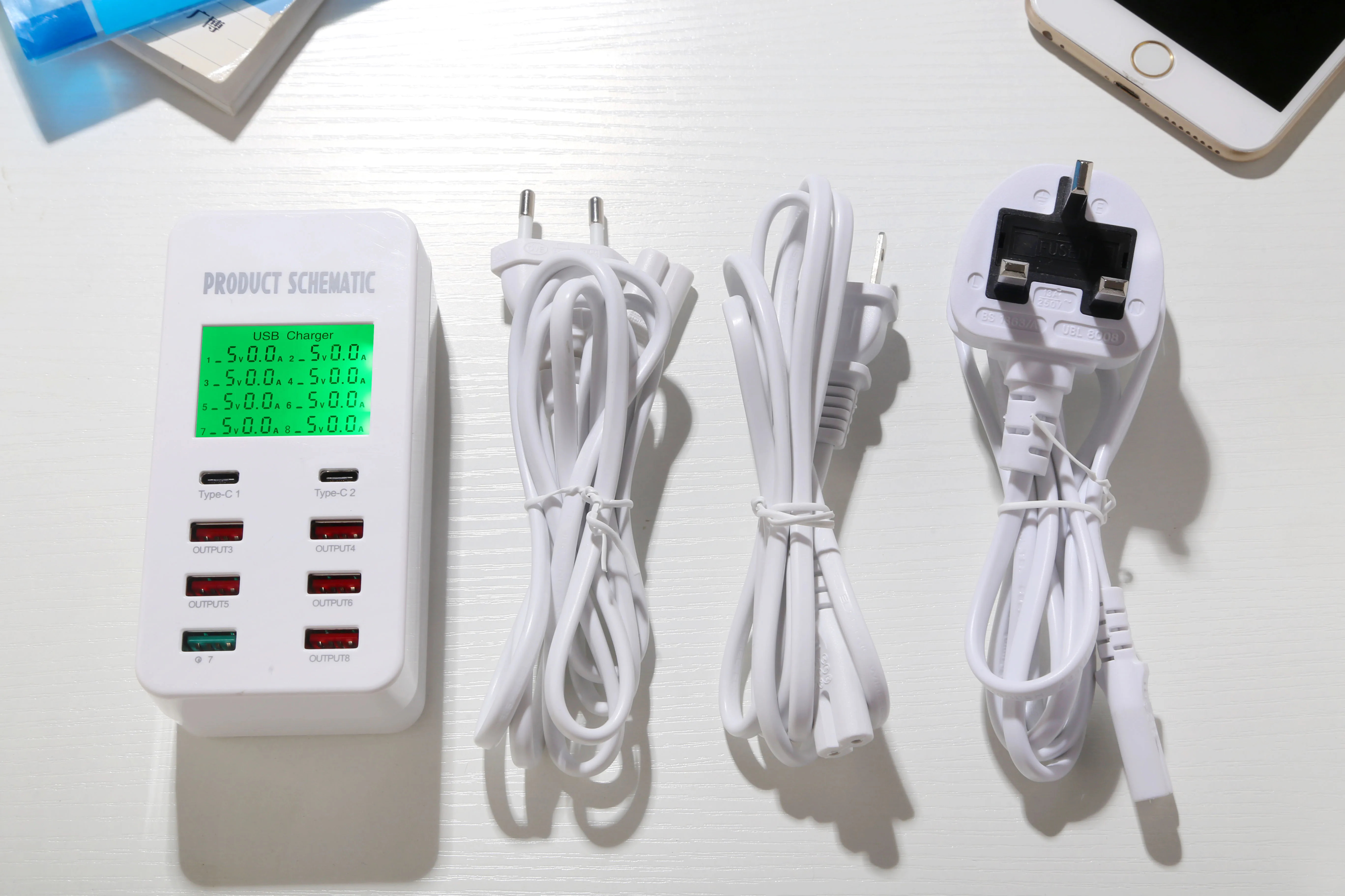 Potable Multi Port Fast charger Intelligent 6 USB+2 type-c USB Charger