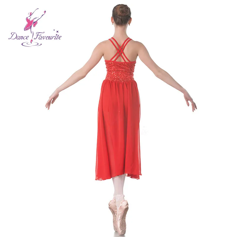 Double Strap Red Sequin Dress for Girls Ballet, Lyrical and Contemporary Dancing Performance Costumes 18019-1