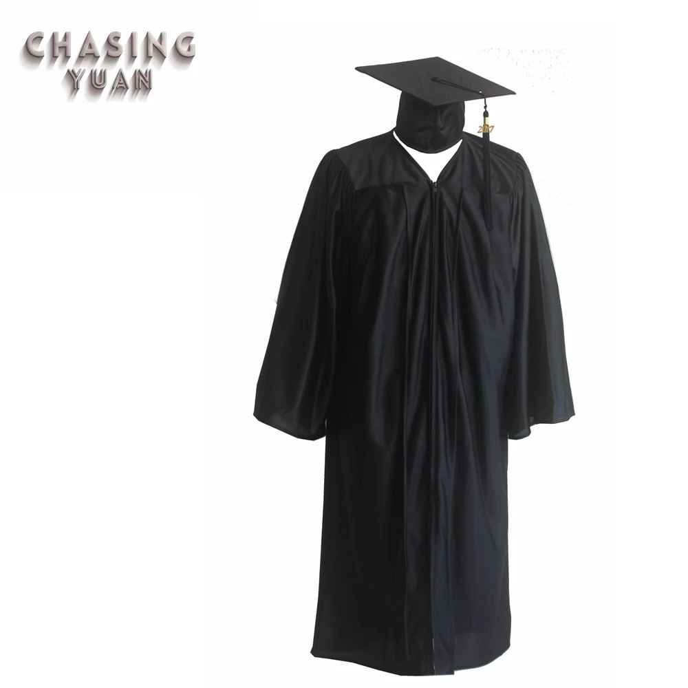 Academic Shiny Black Graduation Gown Robe