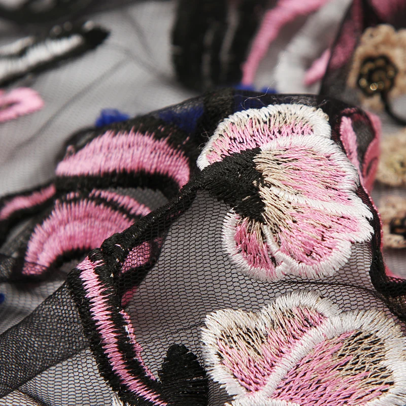 Manufacturer wholesale polyester 3D flower breathable embroidered fabric for clothing
