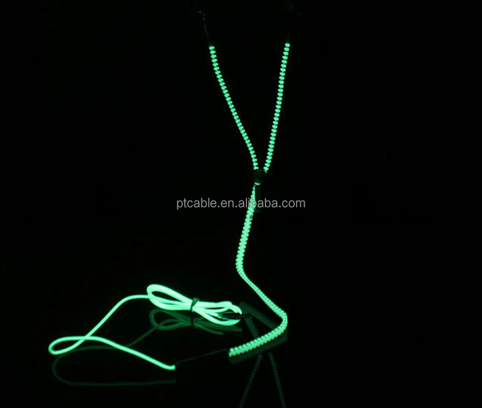 Hot Sale Glow In The Dark Earphones Glow Earbuds Metal Zipper Glowing Headset Luminous Light Stereo Handsfree With Mic