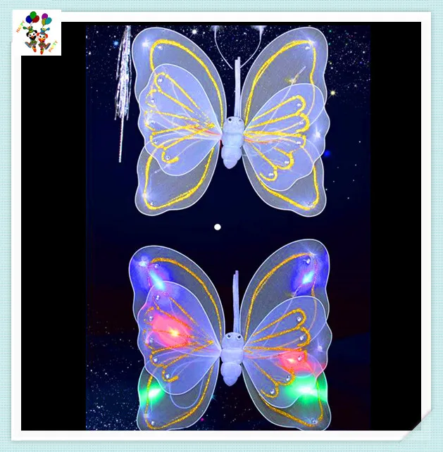 Cheap Kids Girls Party Costume Led Light up Fairy Butterfly Wings with Glitter HPC-2947