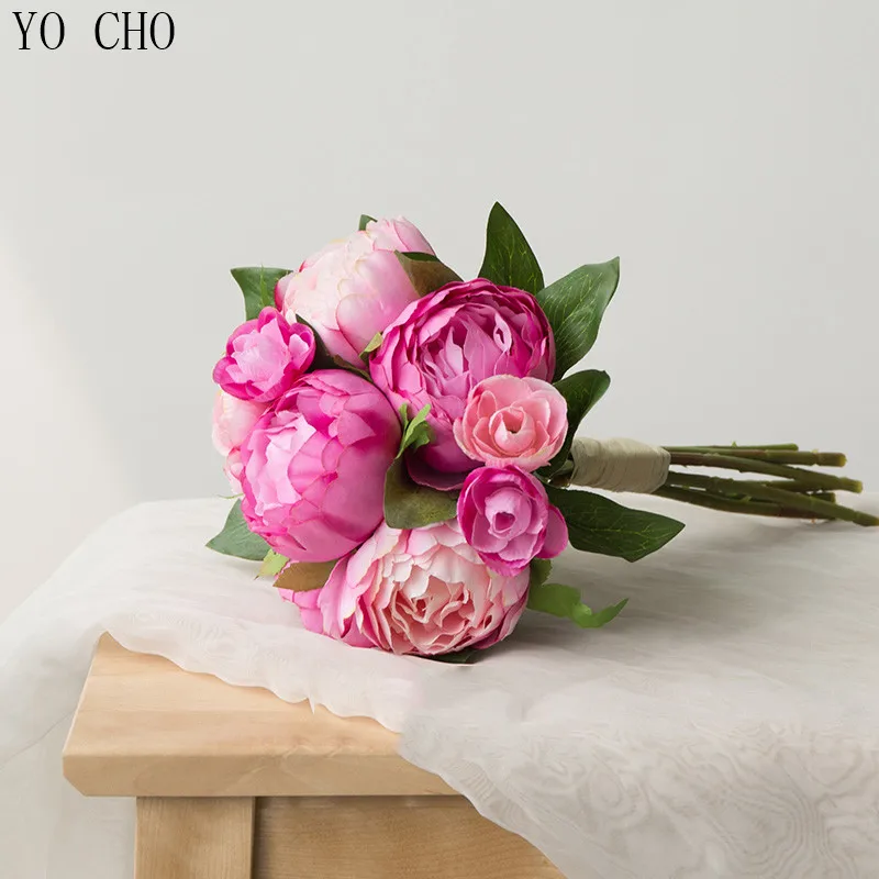 YO CHO wholesale thanksgiving wedding party modern decoration fake blossom real touch large artificial silk latex peony bouquet