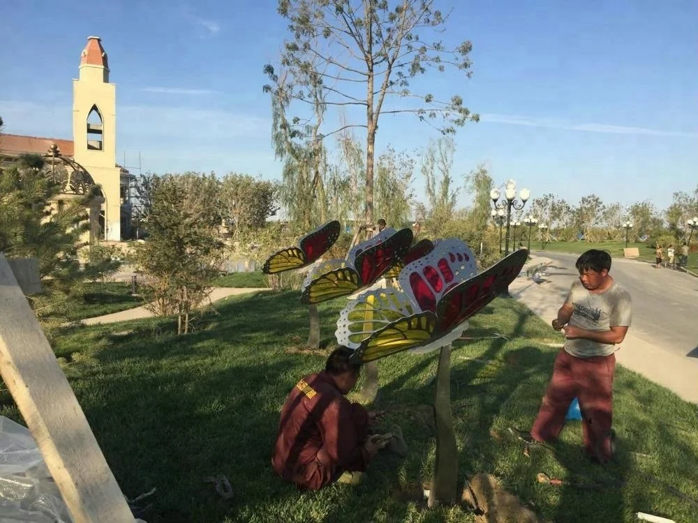 Customized popular modern metal art acrylic stainless steel butterfly statue sculpture for garden home yard decoration
