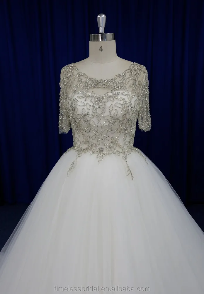 Luxurious high quality rhinestone beaded corset short sleeves wedding dress china