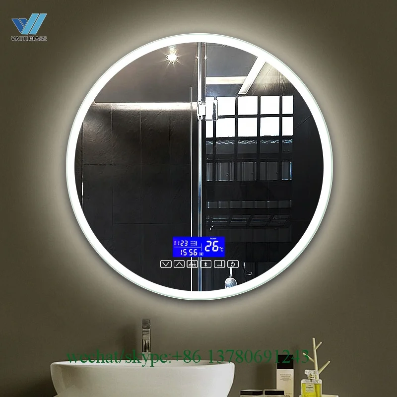 
Hot selling Wall mounted bathroom vanity LED mirror with time and temperature display 