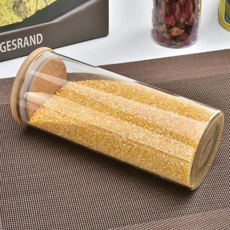
Large capacity and small capacity transparent sundry bottle with bamboo lid 