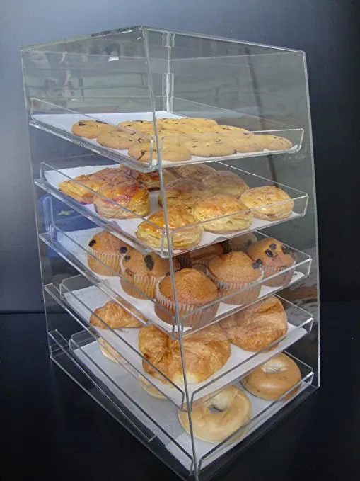 Manufacturer High Quality Acrylic Pastry Container Bakery Donuts Cupcake Display Tray Rack Case With 5 Trays
