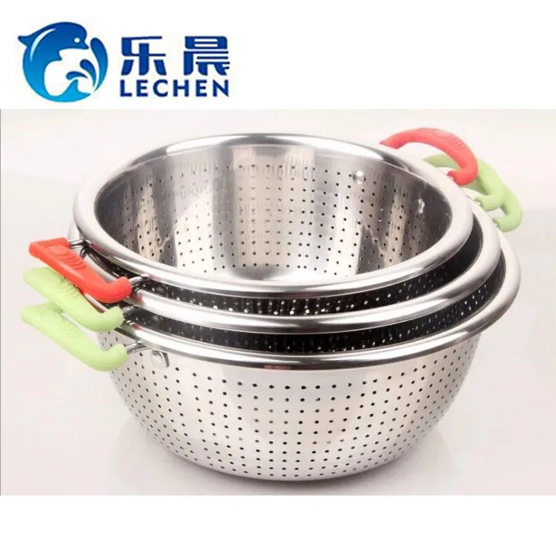 201Stainless Steel  Colander Sieve Kitchen Food Fruit Vegetable Colander Rice Sieve Filter Colander