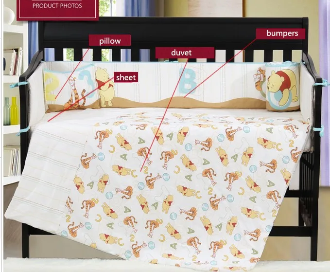 4PCS embroidery 100 Cotton Cartoon baby Bedding sets Set Cot Sheets cunas include bumper duvet sheet