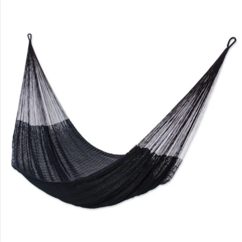 Double Cotton Rope Hammock Black Swinging Outdoor Hammock