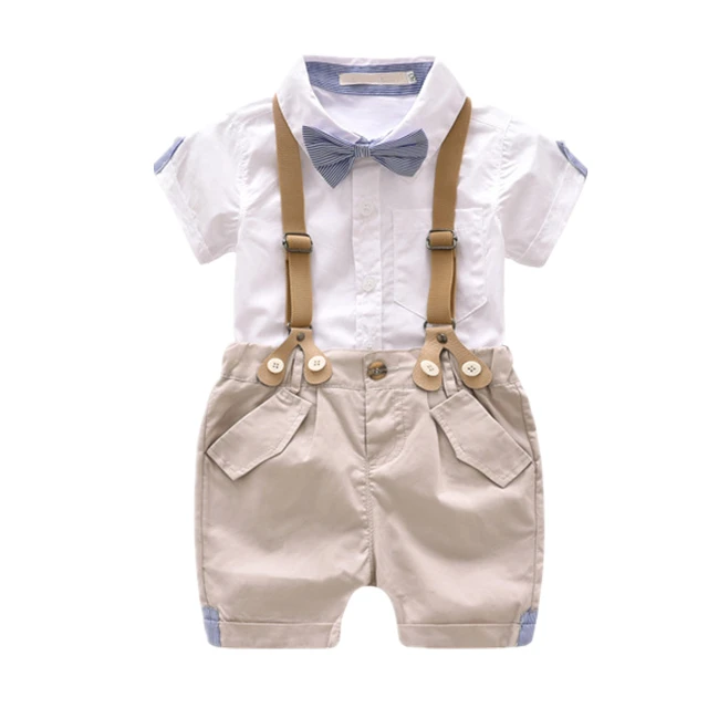 Summer Baby Dress Boy Gentleman Bowknot Children Clothing Suit With Suspender