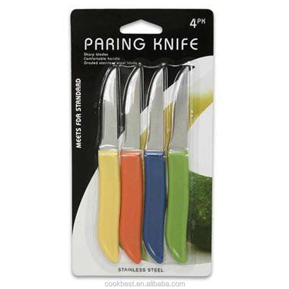 Colorful Plastic PP Handle Sharp Blade 4pcs fruits and vegetables knife Paring knife set