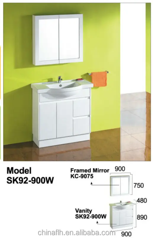 HPL Furniture Simple Asian Style White Color Cheap Single Bathroom Vanity