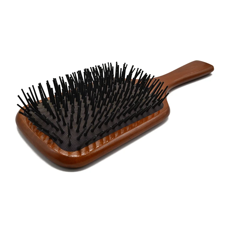 Customized Logo Detangling paddle hair brush for long hair custom natural wooden hair brush