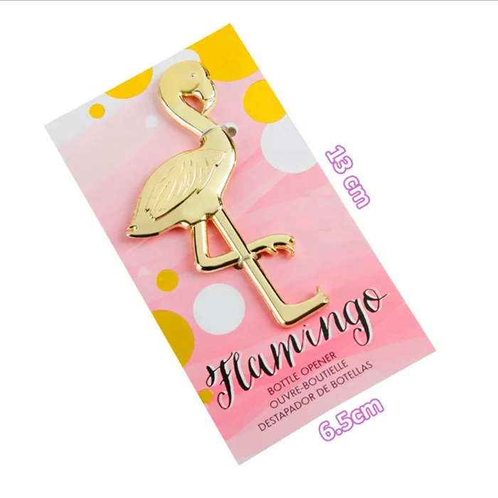 zinc alloy gold flamingo bottle opener card backing
