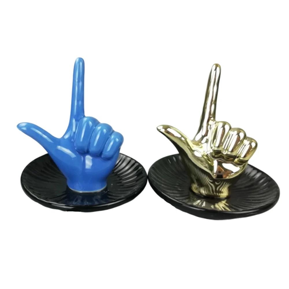 Finger Ceramic Jewelry Storage Tray Earring Trinket Dish  Hand Shape Ring Holder