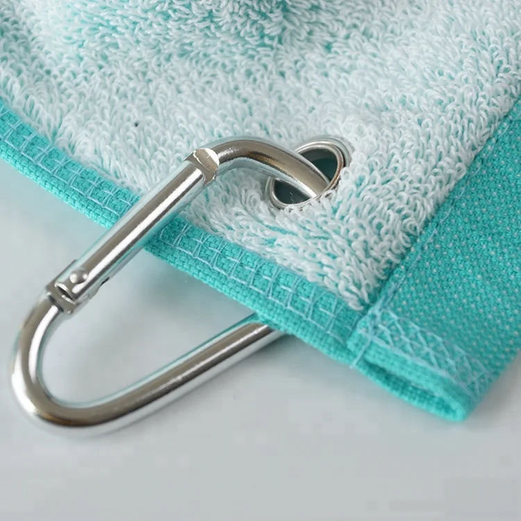 100% cotton Yarn dyed jacquard logo woven sport face towel custom black golf gym hand towels with grommet hooks