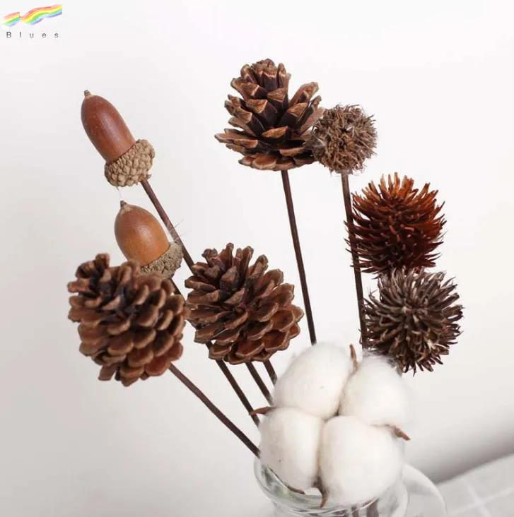 Handmade Natural Dried Pine Cone Acorn Okra Cotton Pinecone Home Decoration