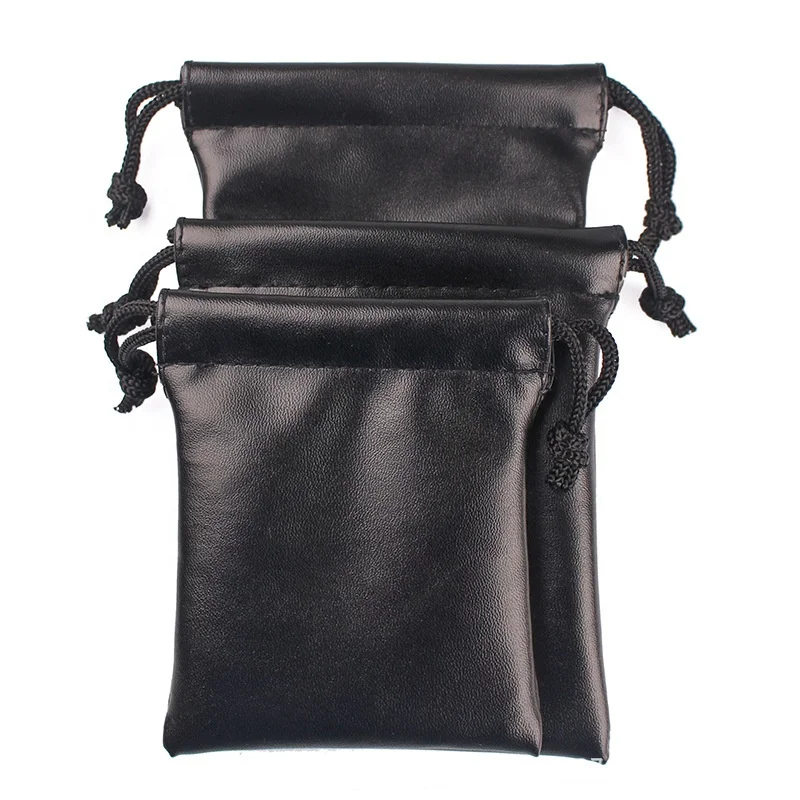 Black Pu Leather Drawstring Pouch Bag For Jewelry Earpiece