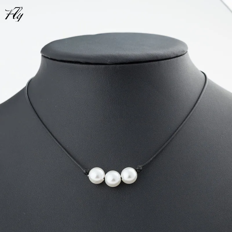 Simple design DIY handmade jewelry wax cord necklace pearl necklace for women