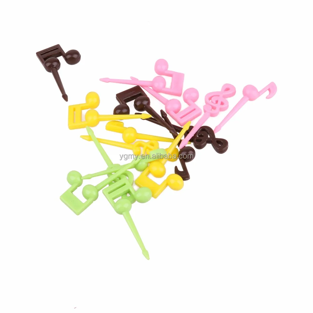 Novelty Plastic Musical Note Shape Food Fruit Fork Picks Set for Party Cake Dessert Fork Bento Accessories