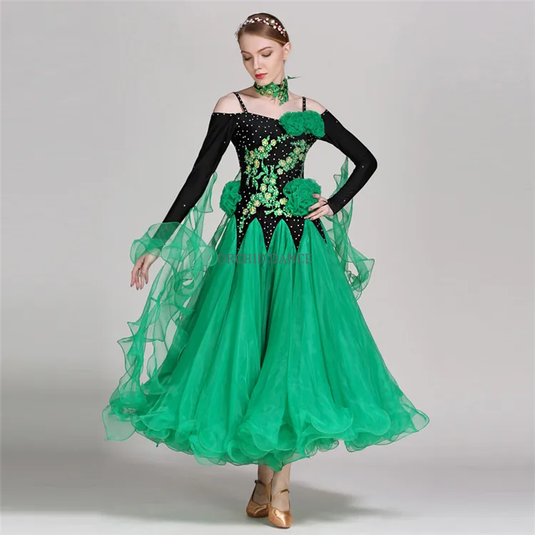 Women Girls Internation Standard Long Sleeve Competition Ballroom Dress