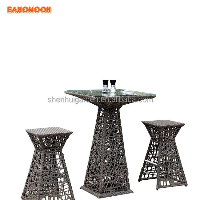 
3PC Unique Tall Bar Table And Chair Patio Rattan High Garden Wicker Restaurant Outdoor Furniture 