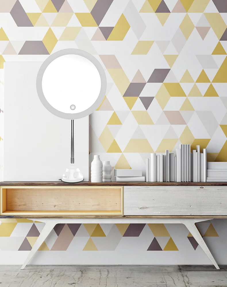 Round Bathroom Mirror Professional Compact LED Light Vanity Mirror Desktop Travel Vanity Mirror for Bathroom with 5x Magnifier