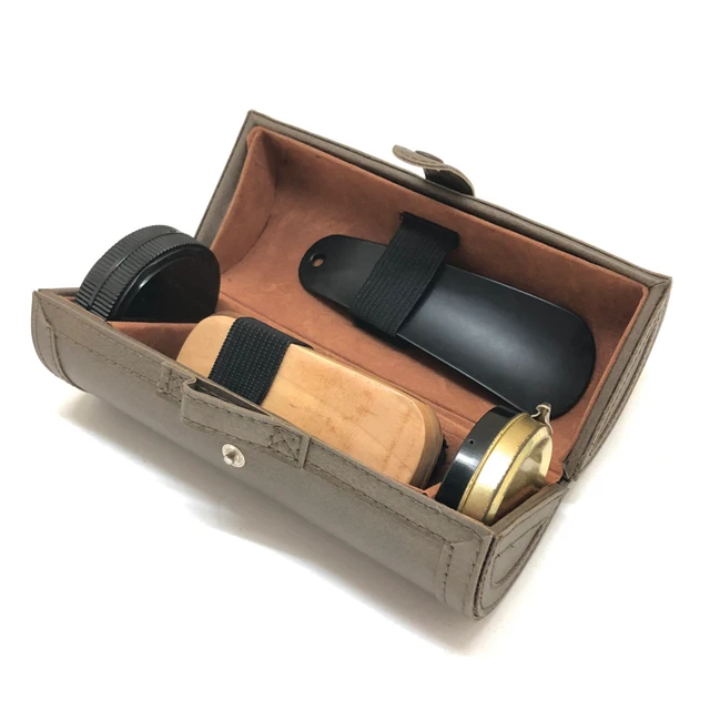 
Care Kit Shine Shoes Box Wood Customized Leather Storage Case Oem Instant Polisher Gift Cleaning Professional Shoe Polish Set 