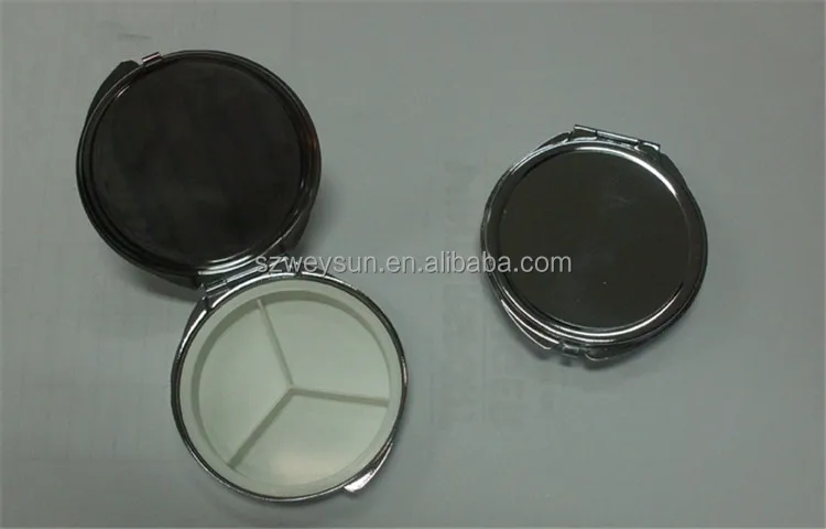60MM Metal Blank Pill boxes with Compact Mirrors DIY Storage Box Medicine Organizer container Silver Pill boxes