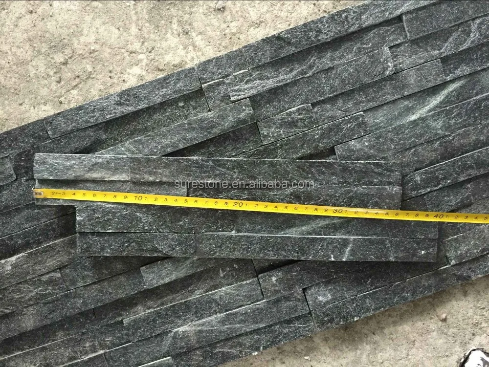 Natural Black Quartz Culture Stone Flat Ledgestone Panel Classic Fireplace Cladding Exterior Wall Decoration Of Commercial Buil