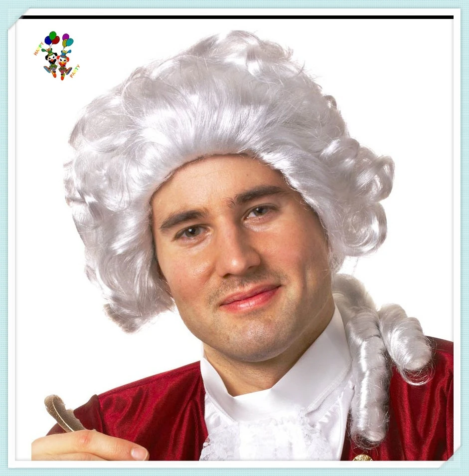 Venetian Masquerade Party Costume White Color Marquis Mens Carnival Synthetic Wigs HPC-1317