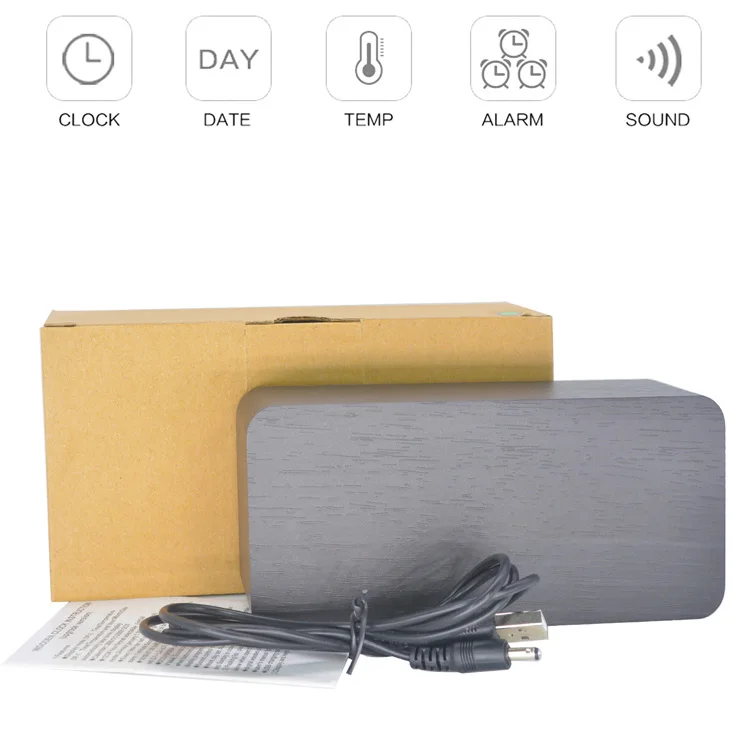 Wholesale Fashion Voice Control Digital Factory Direct Bedside Desk Calendar Digital Wooden LED Alarm Desk Clock