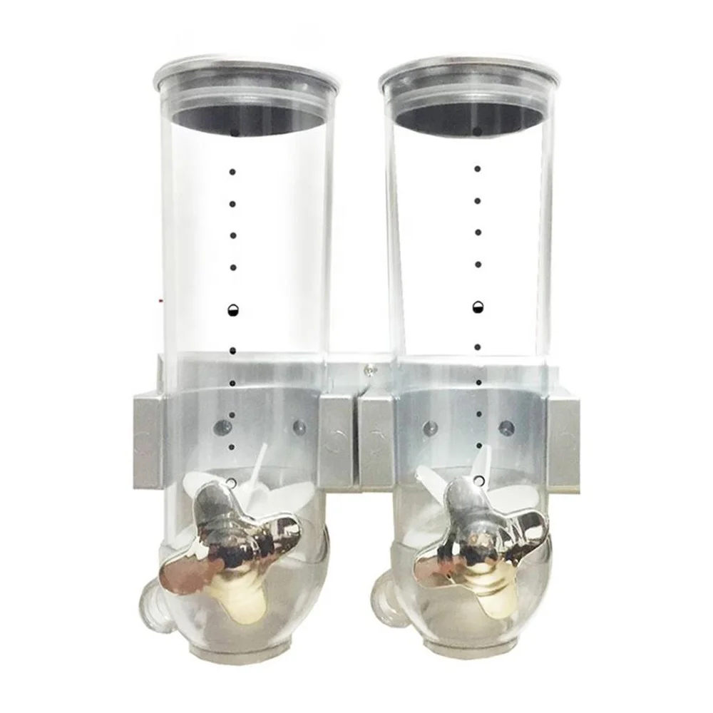 
Plastic Kitchen Storage Two Container Wall Mounted Double Dry Food Cereal Dispenser 